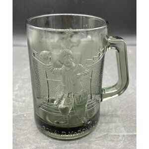 Vtg 1970’s McDonald Sports Series Smoked Glass Mugs - Ronald Mc Donald Football